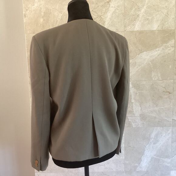 VTG Giorgio Armani Blazer 38 Olive Wool Collarless Minimalist Italy Structured - Picture 6 of 11